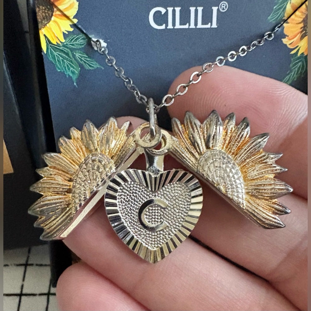 Cilili C Initial You Are My SunShine Sunflower Heart Reveal Necklace - Picture 5 of 5